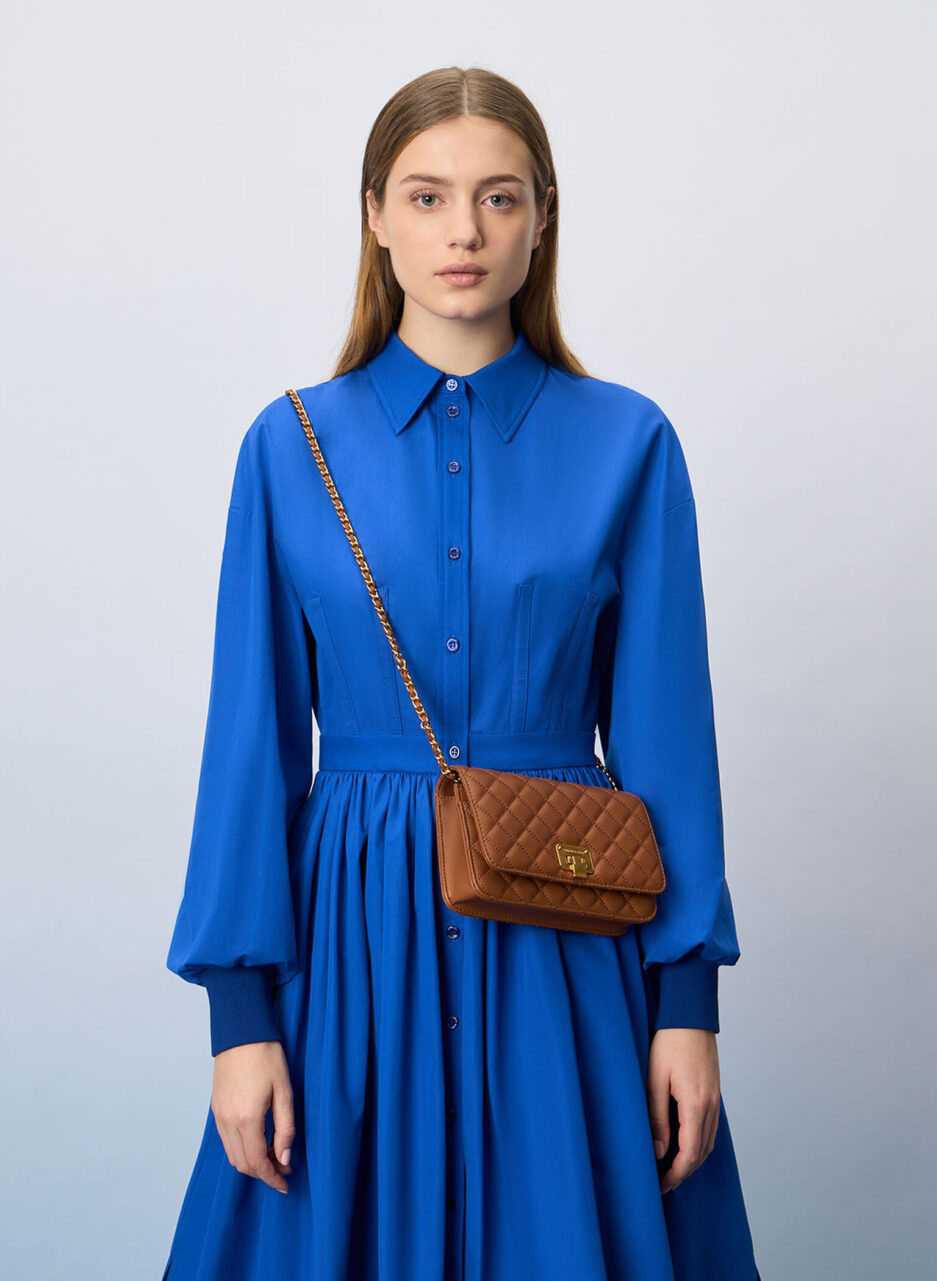 Quilted Push-Lock Clutch - Chocolate - 图片 4